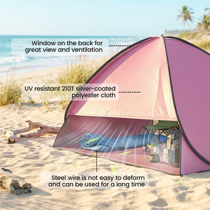 Pop up Beach Tent, UV 50+ Sun Shelter with Carry Bag, Pink