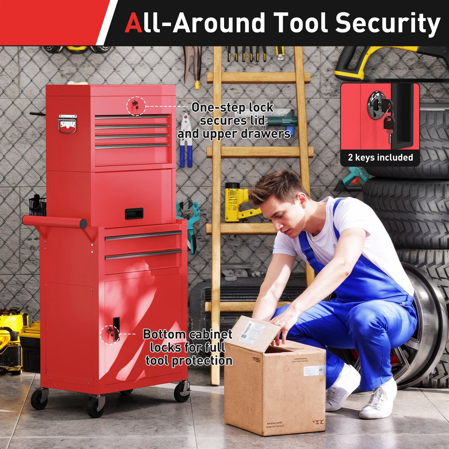 Tool Cabinet with 6 Drawers, 3-in-1 Rolling Tool Chest with Wheels