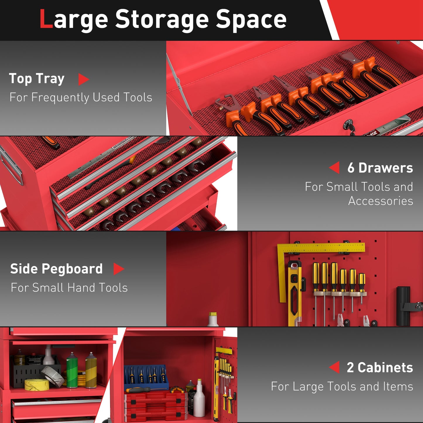 Tool Cabinet with 6 Drawers, 3-in-1 Rolling Tool Chest with Wheels