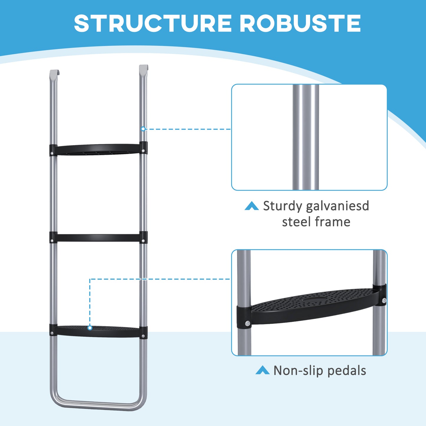 2 Steps/3 Steps Galvanised Steel Trampoline Ladder Climbing