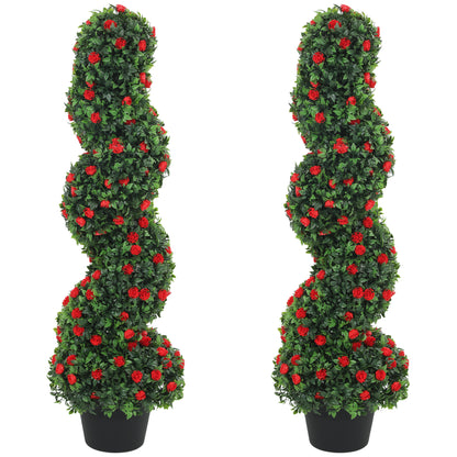 Artificial Rose Spiral Topiary Tree for Indoor Outdoor, Set of 2