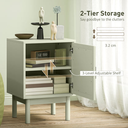 Boho Bedside Table with Rattan Door and Adjustable Shelf, Light Green