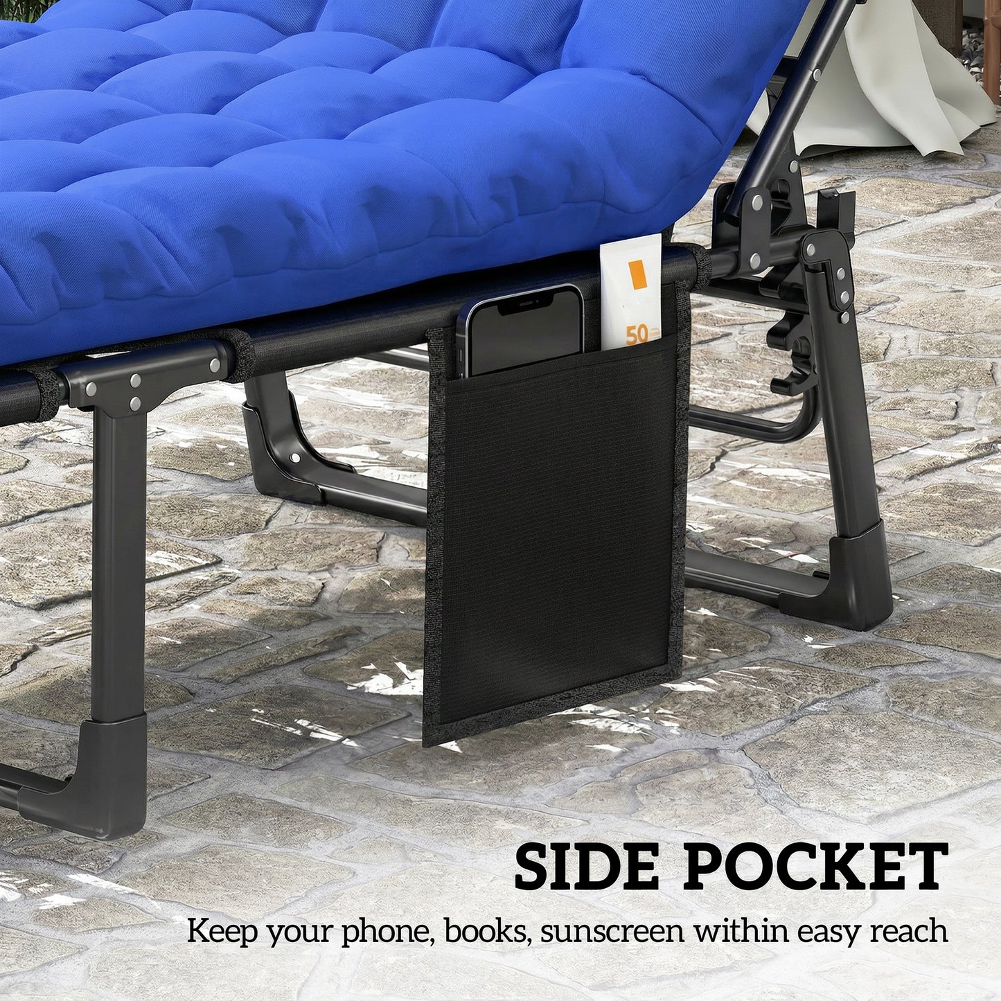 Folding Sun Loungers Set of 2, Oversized Camping Bed, Blue