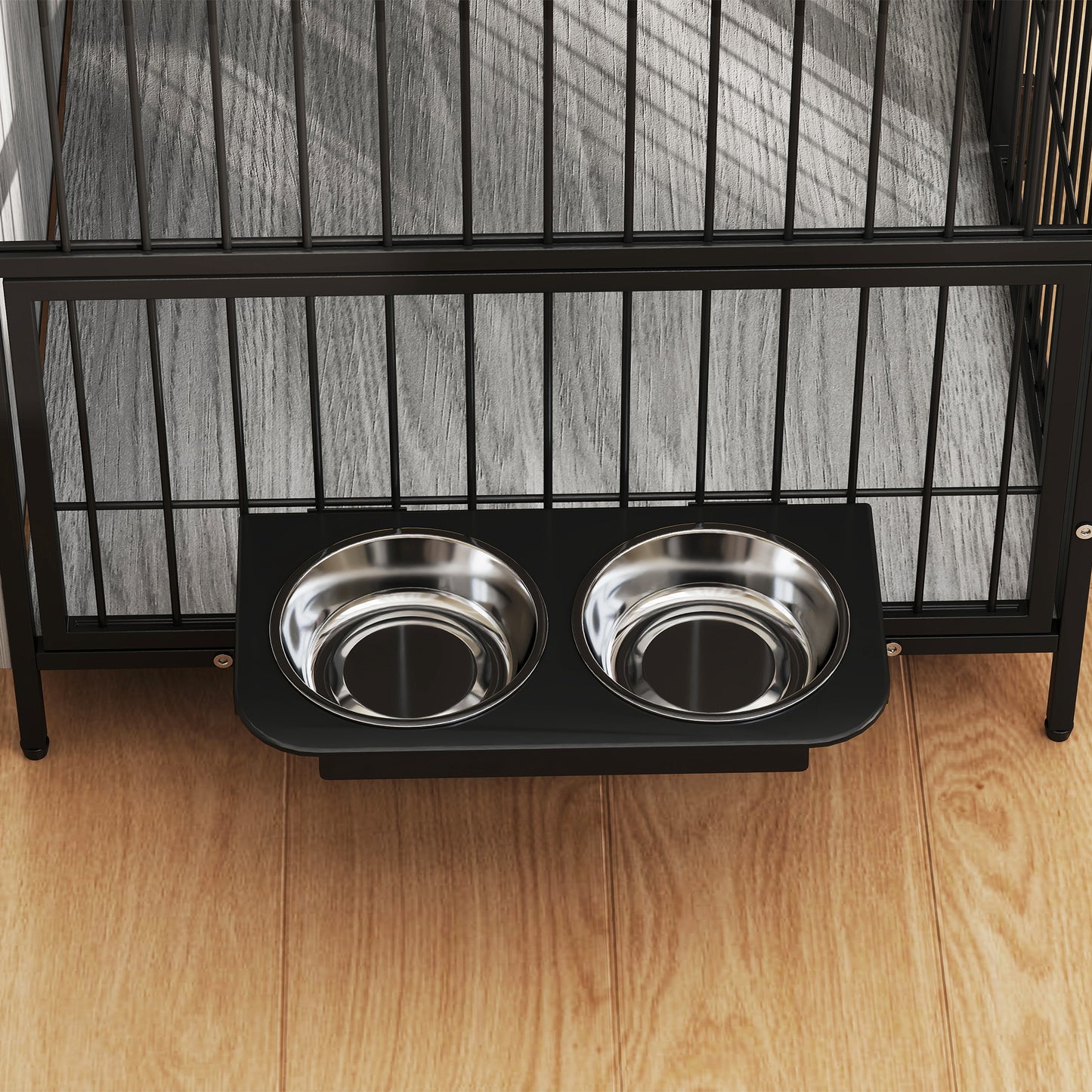 Dog Crate Furniture with Rotating Bowl Holder for Medium Dogs, Grey