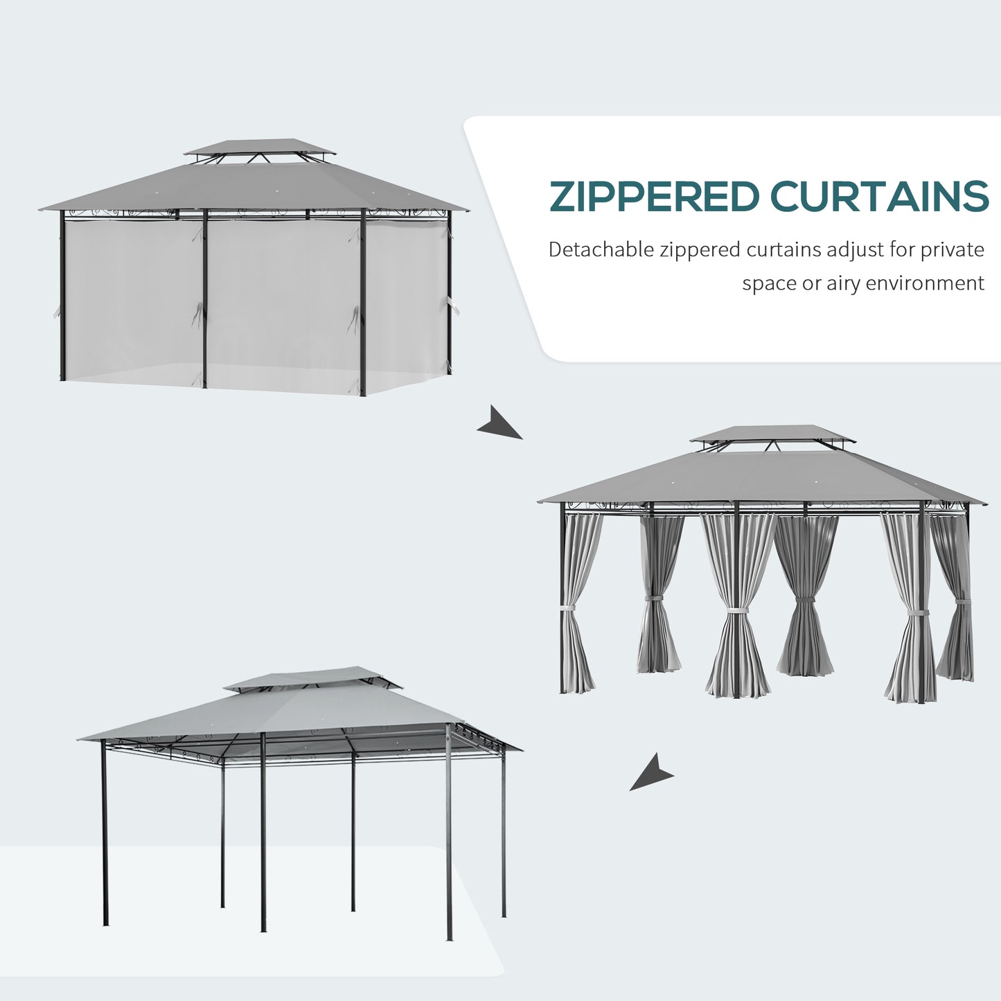 4m x 3(m) Metal Gazebo Canopy Party Tent Garden Pavillion Patio Shelter Pavilion with Curtains Sidewalls, Grey