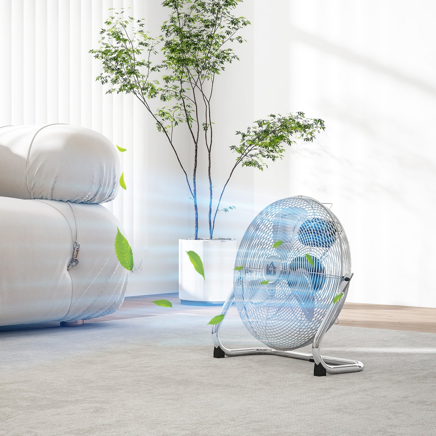 Metal Floor Fan with 3 Speeds & Adjustable Tilt, Silver Tone
