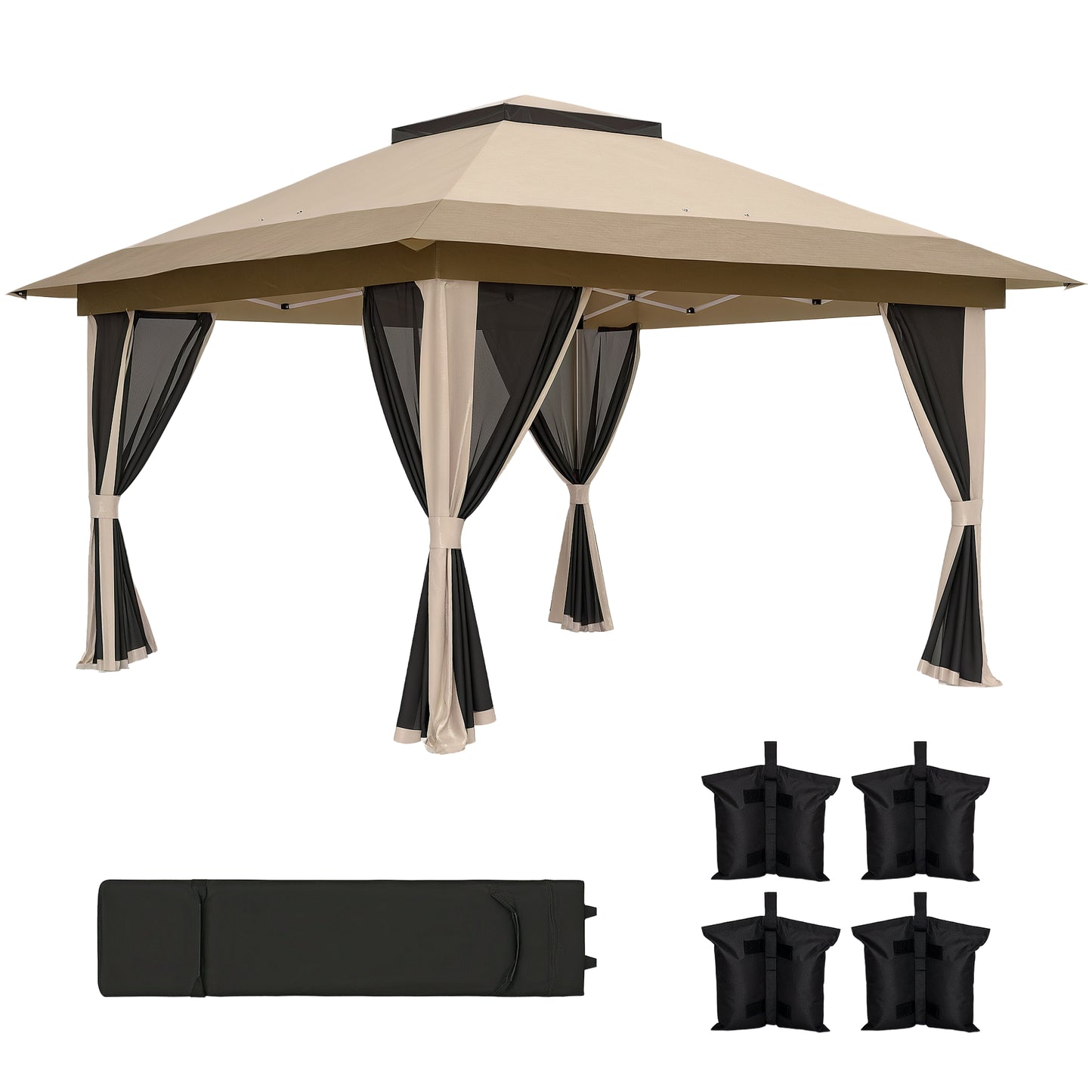 3.6 x 3.6m Pop Up Gazebo with Netting and Wheeled Bag, Beige