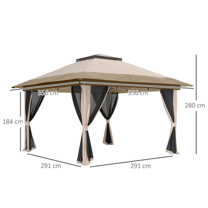 3.6 x 3.6m Pop Up Gazebo with Netting and Wheeled Bag, Beige