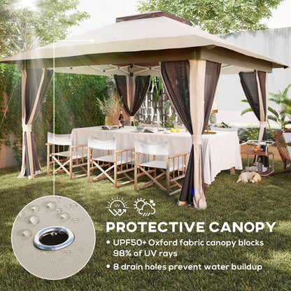 3.6 x 3.6m Pop Up Gazebo with Netting and Wheeled Bag, Beige