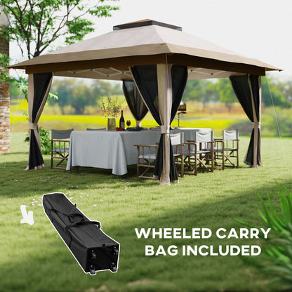 3.6 x 3.6m Pop Up Gazebo with Netting and Wheeled Bag, Beige