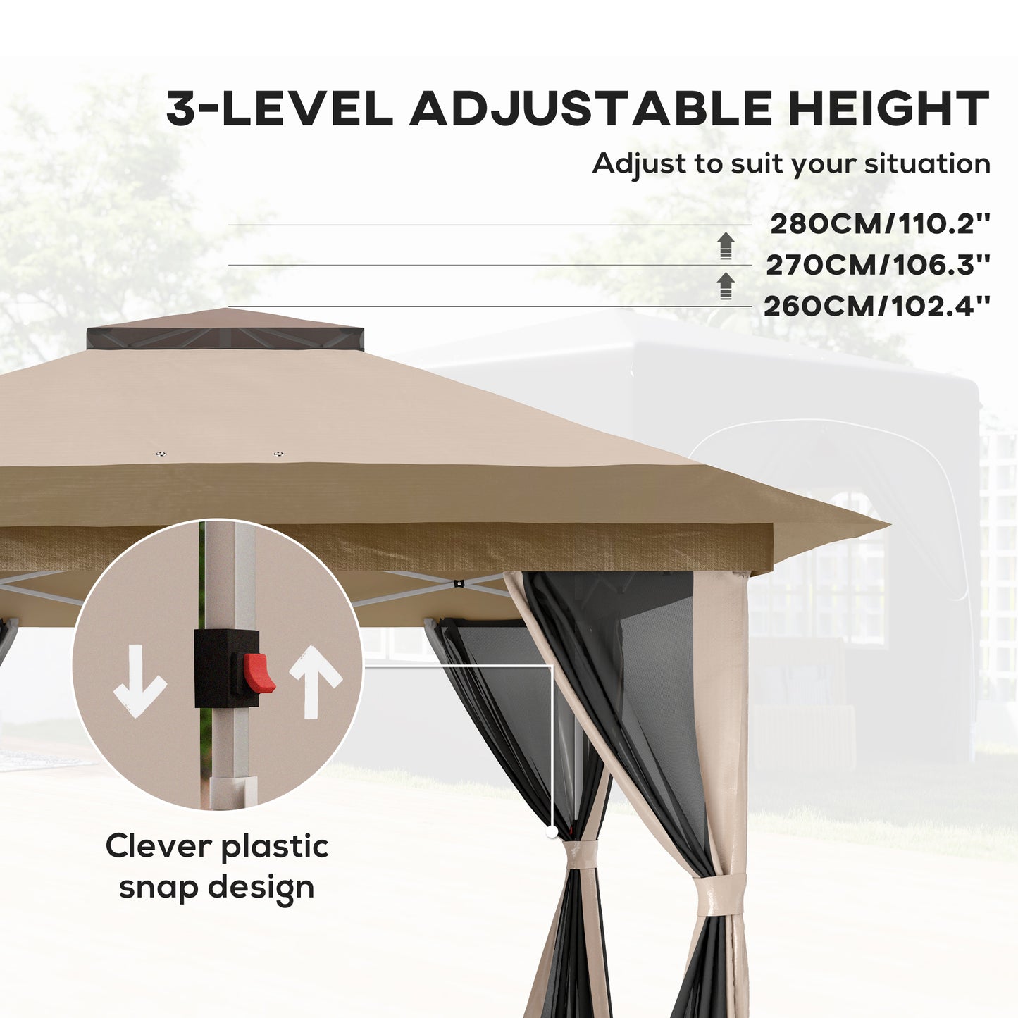 3.6 x 3.6m Pop Up Gazebo with Netting and Wheeled Bag, Beige