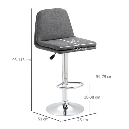 Morden Bar Stools Set of 2, Swivel Fabric Breakfast Barstools, Adjustable Kitchen Stools with Backs, Footrest for Home Pub Area, Grey