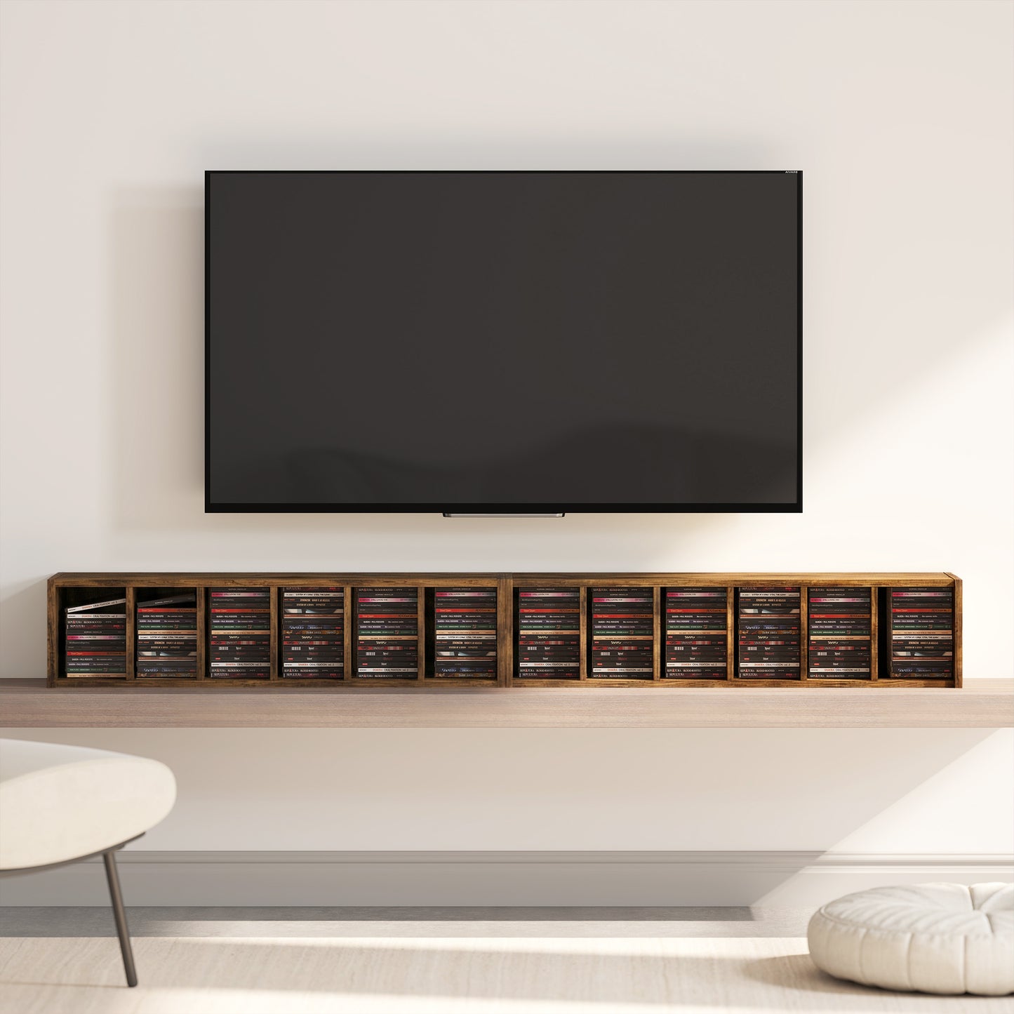 Set of 2 CD Storage Units with Adjustable Shelves, Rustic Brown