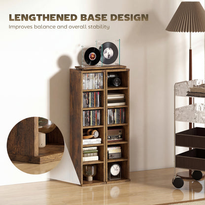 Set of 2 CD Storage Units with Adjustable Shelves, Rustic Brown