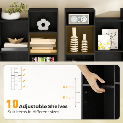 Tall Bookshelf with 21 Compartments and 10 Adjustable Shelves, Black