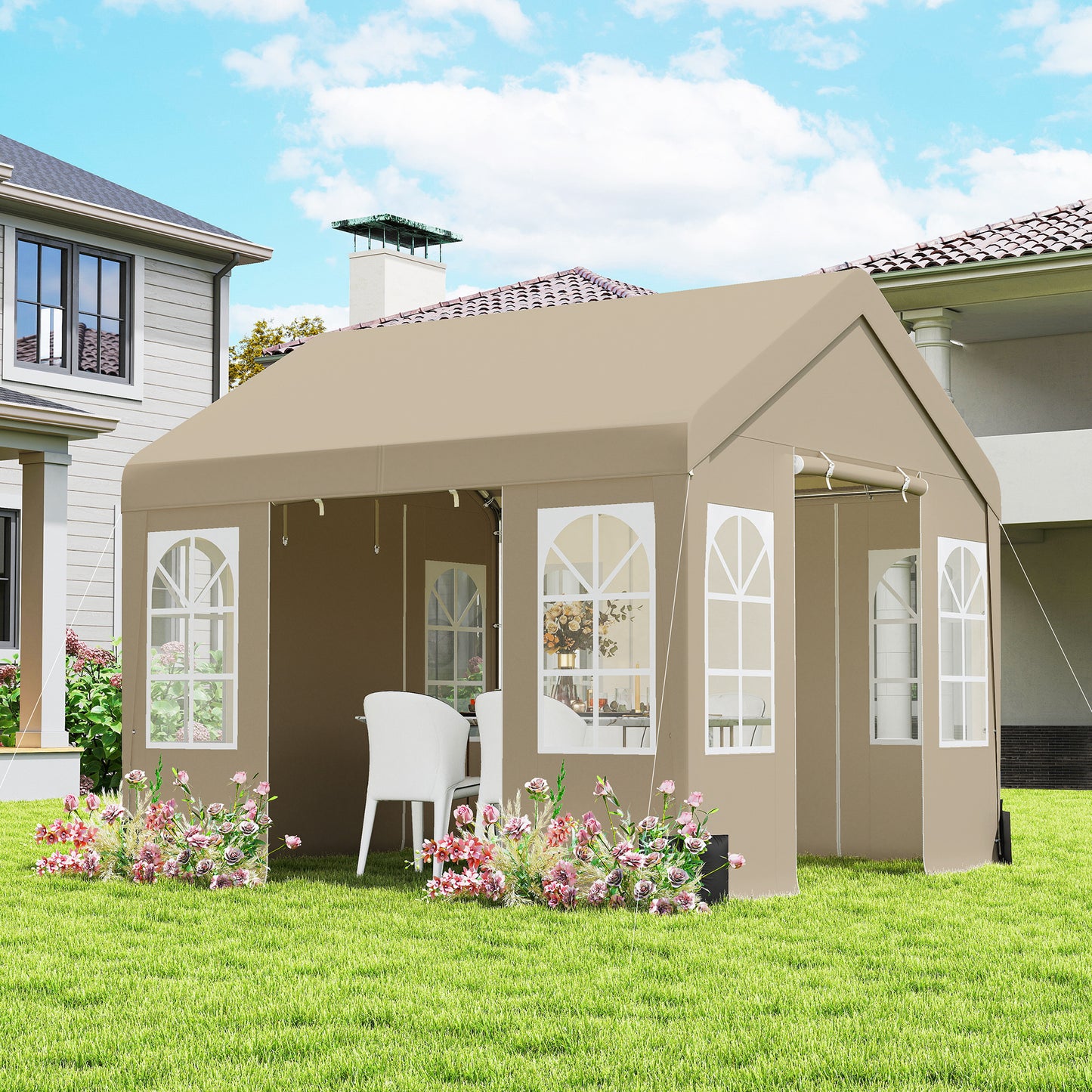 3 x 3 m Party Tent, Outdoor Canopy Tent with Sidewalls, Beige