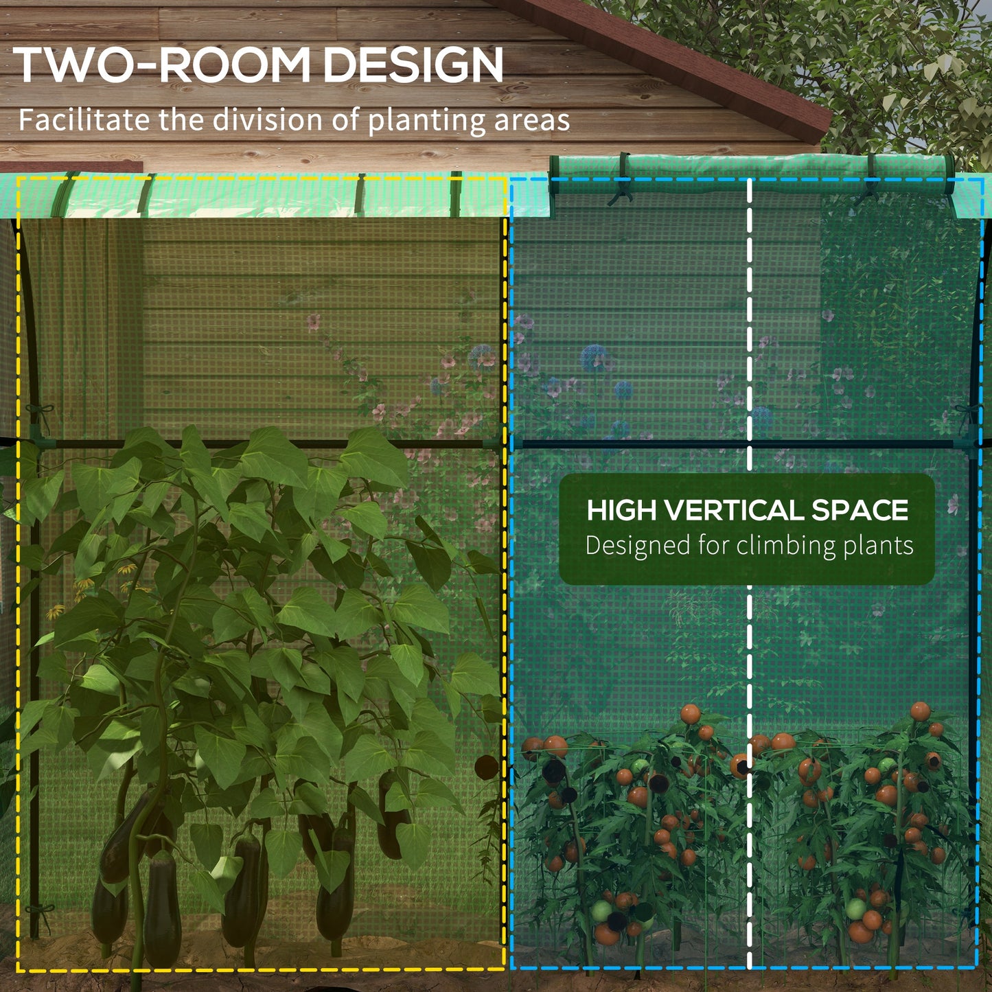 Tomato Greenhouse, Garden Growhouse with 2 Roll-up Doors and 4 Mesh Windows, Portable Indoor Outdoor Green House, 185 x 94 x 150cm, Green