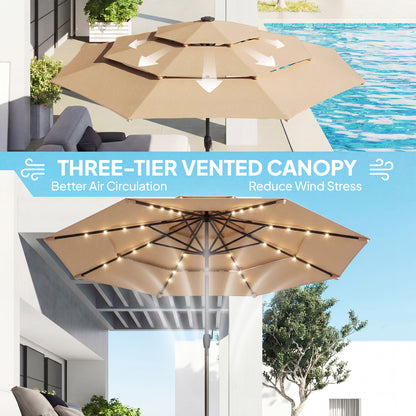 2.8 m Garden Parasol Umbrella with Light, Patio Umbrella, Khaki