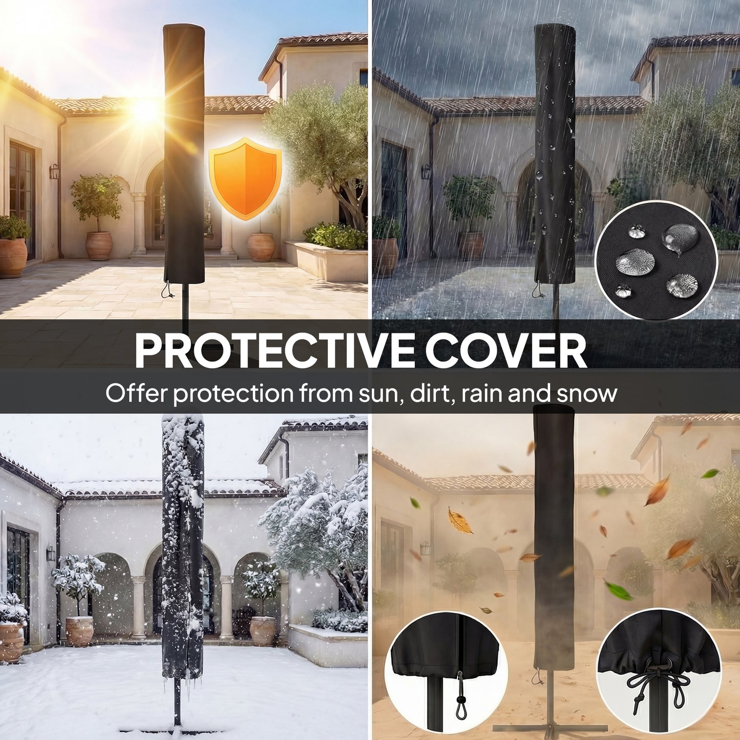 2.8 m Garden Parasol Umbrella with Light, Patio Umbrella, Khaki