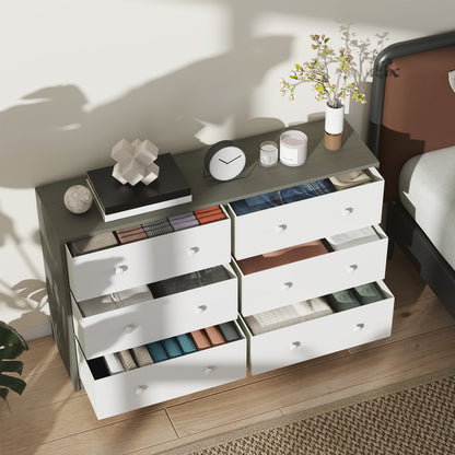 Chest of Drawers, 6 Drawer Dresser for Bedroom, White and Grey