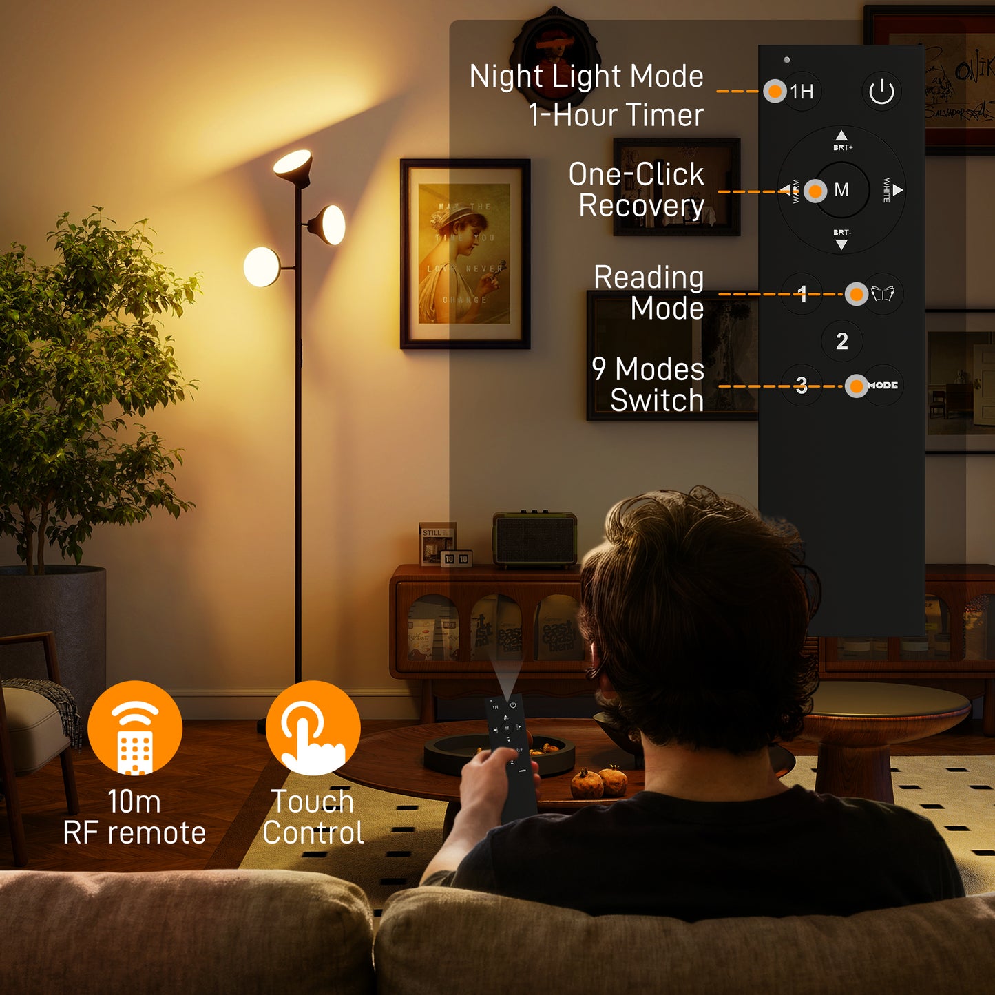 RGB Floor Lamp with 3 Rotatable Head, Modern Standing Lamp, Black
