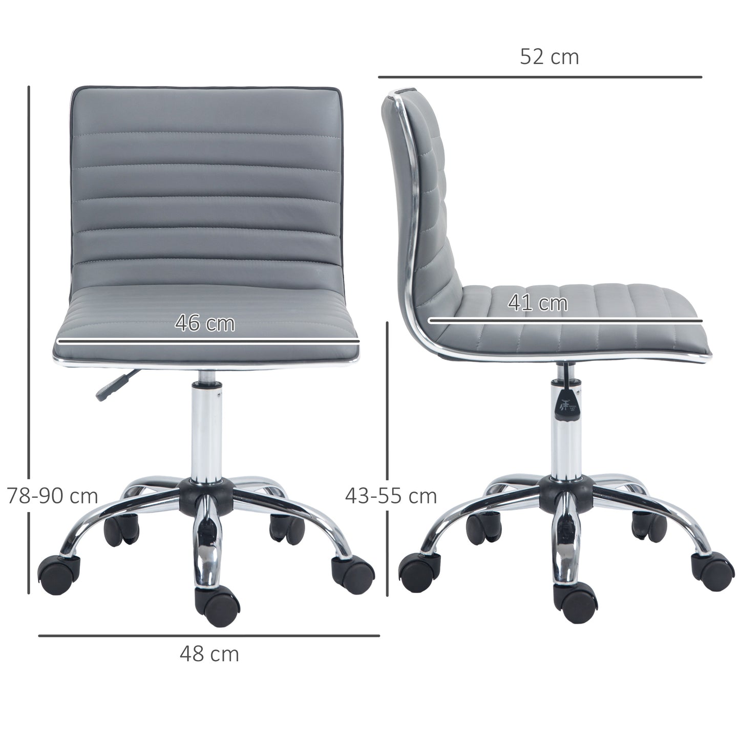 Adjustable Swivel Office Chair with Armless Mid-Back in PU Leather and Chrome Base - Grey