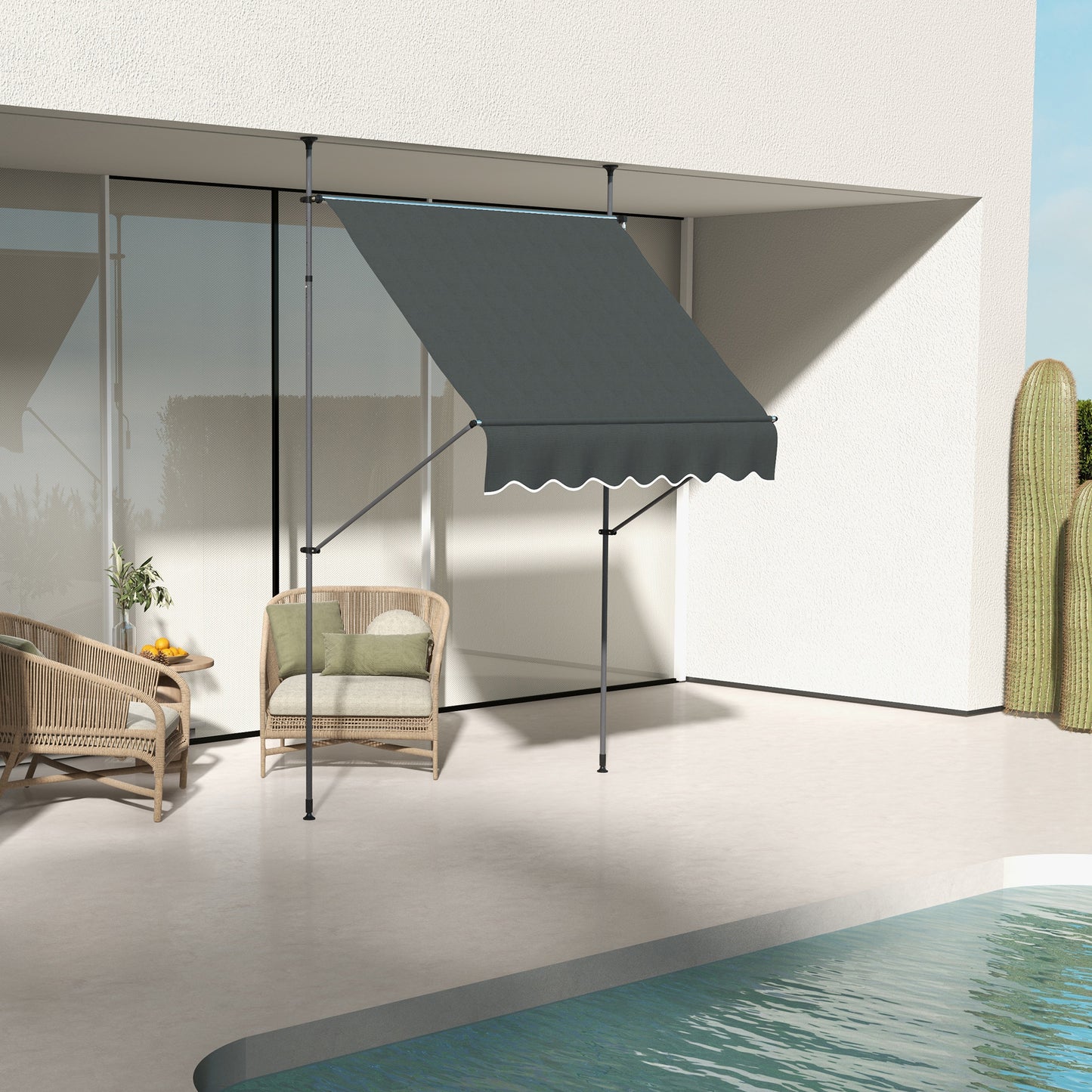 2 x 1.2m Freestanding Retractable Awning, Non-Screw Garden Awning