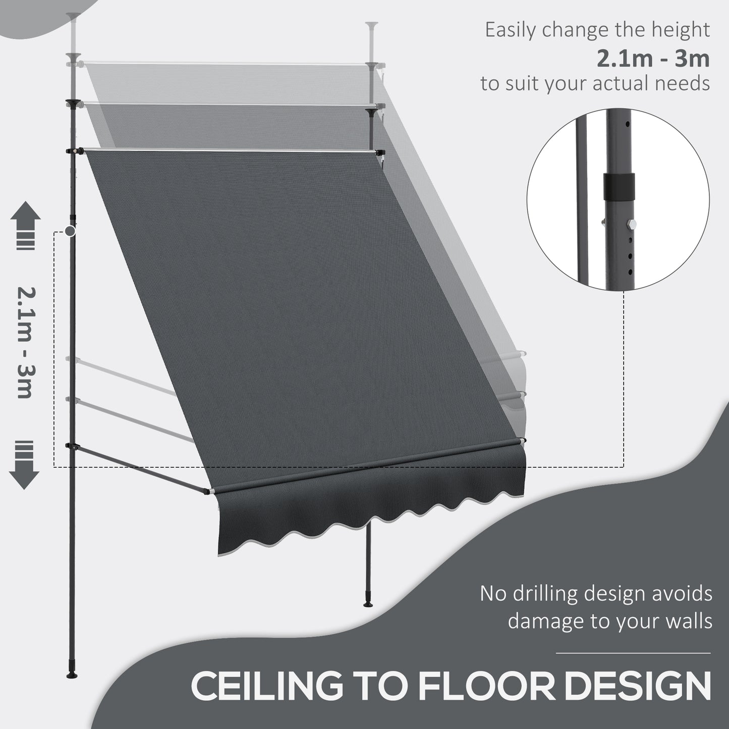2 x 1.2m Freestanding Retractable Awning, Non-Screw Garden Awning