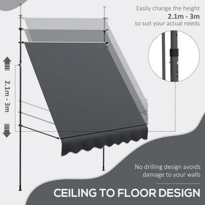 2 x 1.2m Freestanding Retractable Awning, Non-Screw Garden Awning