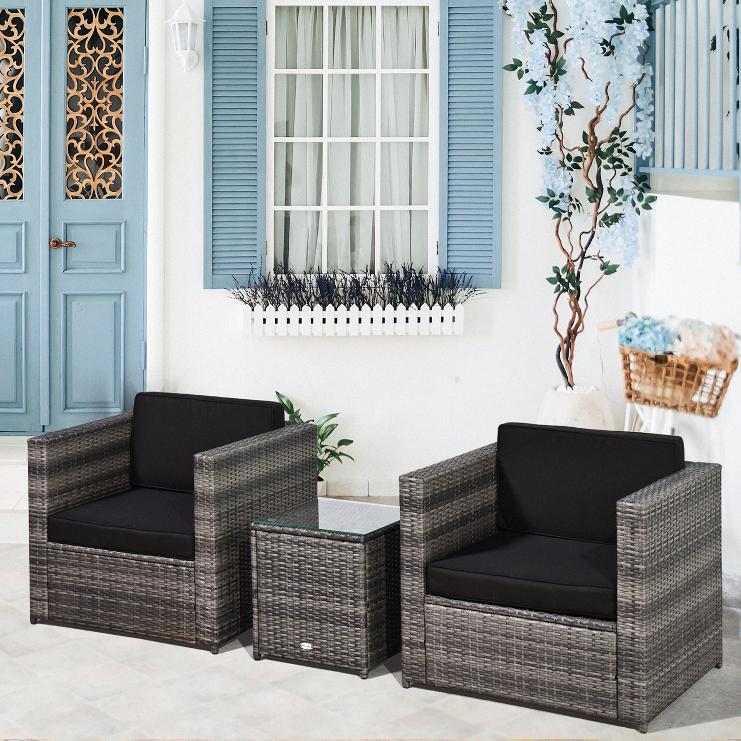 Warehouse Clearance Sale - 3Pcs Patio 2 Seater Rattan Sofa Garden Furniture Set Coffee w/ Cushions