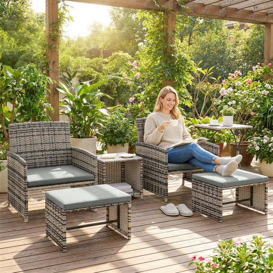 6 Piece Rattan Garden Furniture Set with Nesting Tables, Grey