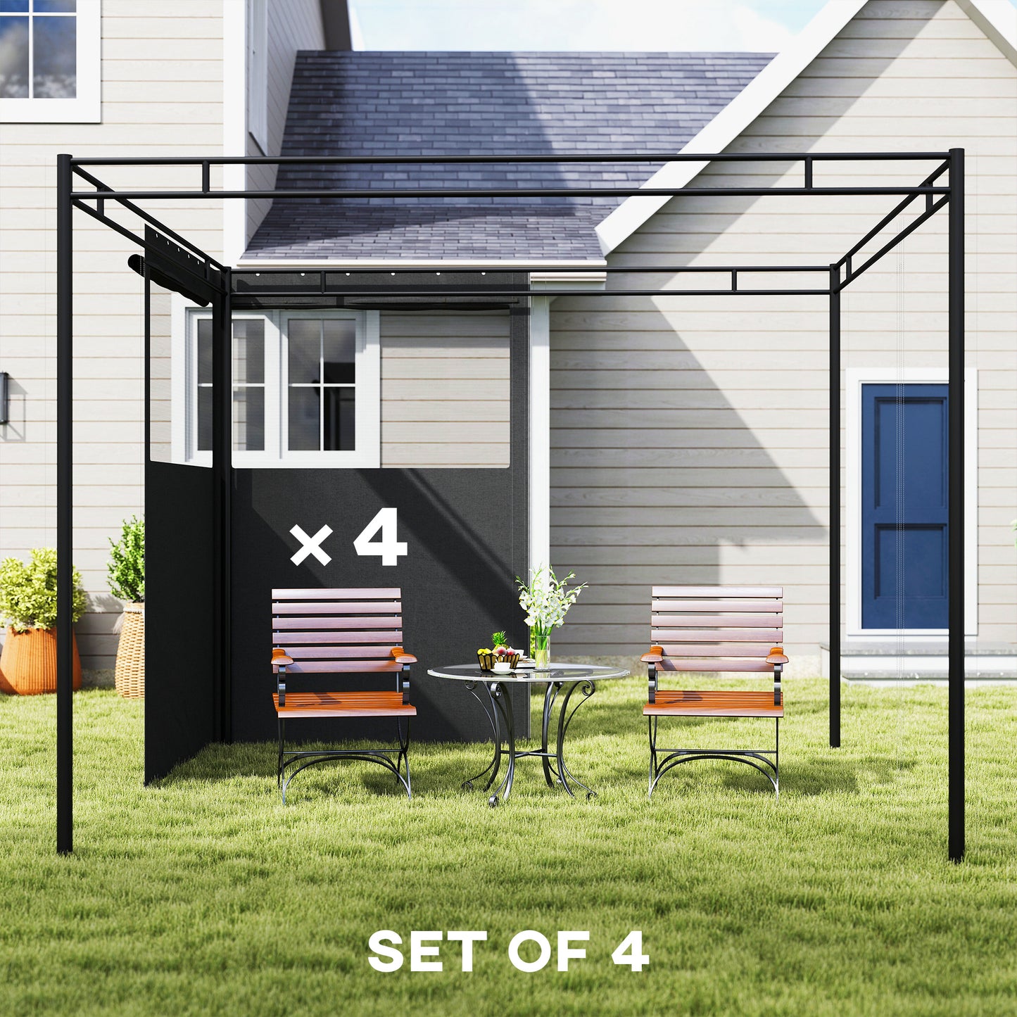 3 x 3 m Gazebo Replacement Curtains Privacy Panel Set, 4 Panels