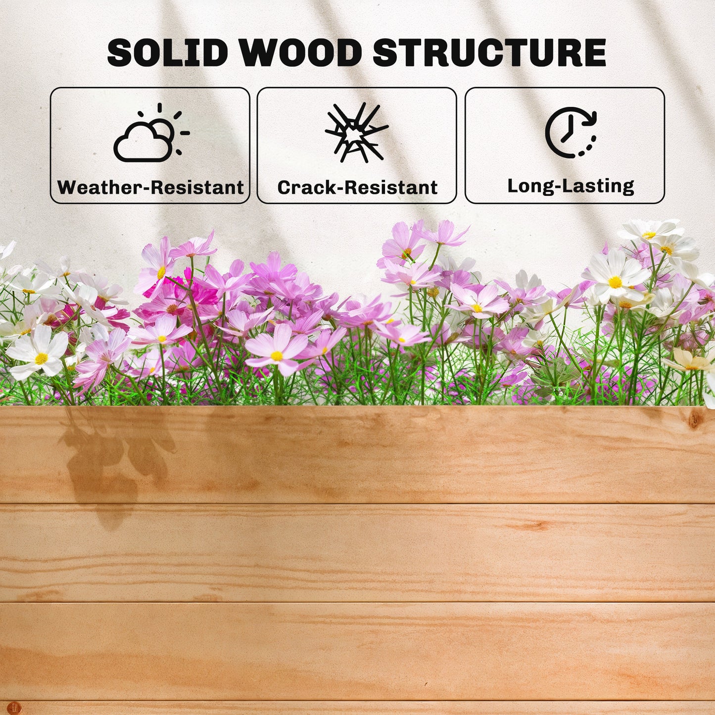 Raised Bed for Garden with Trellis, 200 x 44 x 113.5 cm, Natural