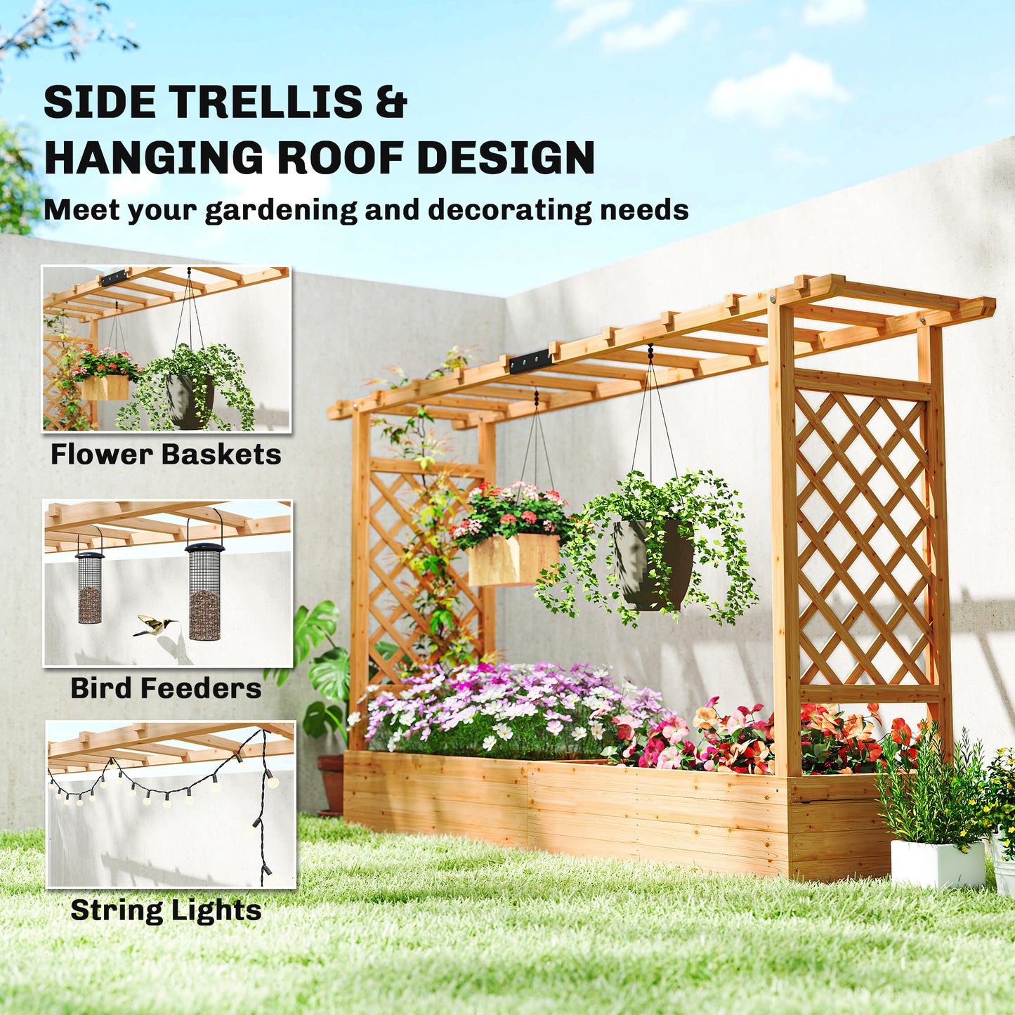Raised Bed for Garden with Trellis, 200 x 44 x 113.5 cm, Natural