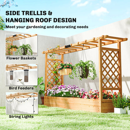 Raised Bed for Garden with Trellis, 200 x 44 x 113.5 cm, Natural