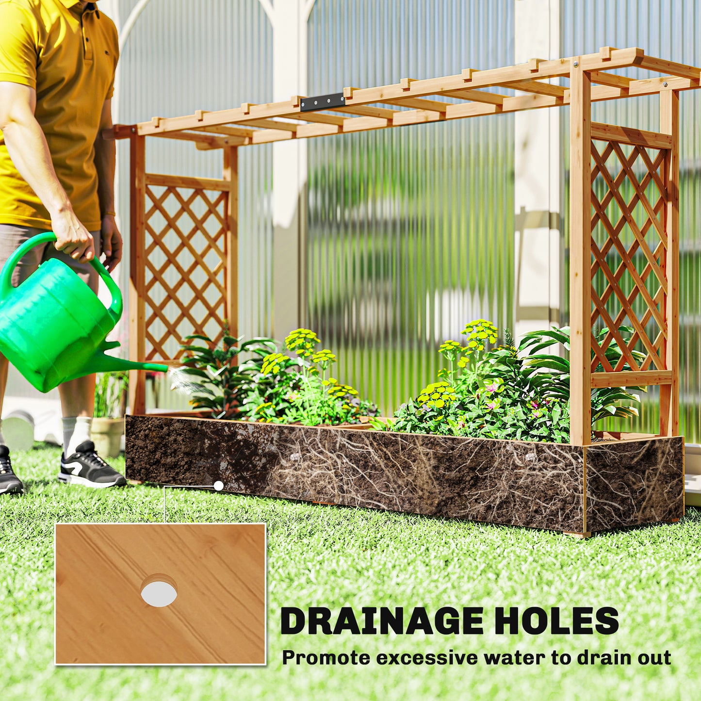 Raised Bed for Garden with Trellis, 200 x 44 x 113.5 cm, Natural