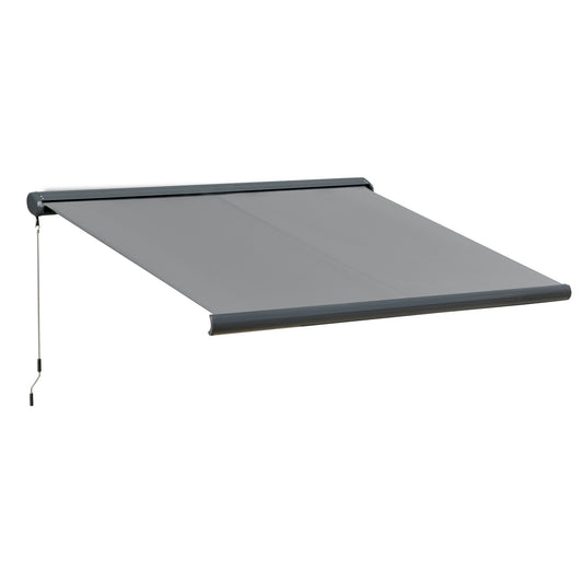 3x2.5m LED Light Cassette Electric/Manual Awning Window Sun Shade Grey