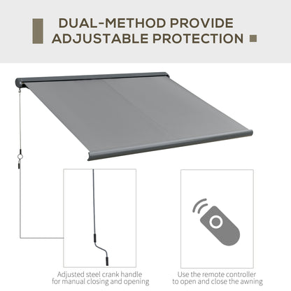 3x2.5m LED Light Cassette Electric/Manual Awning Window Sun Shade Grey