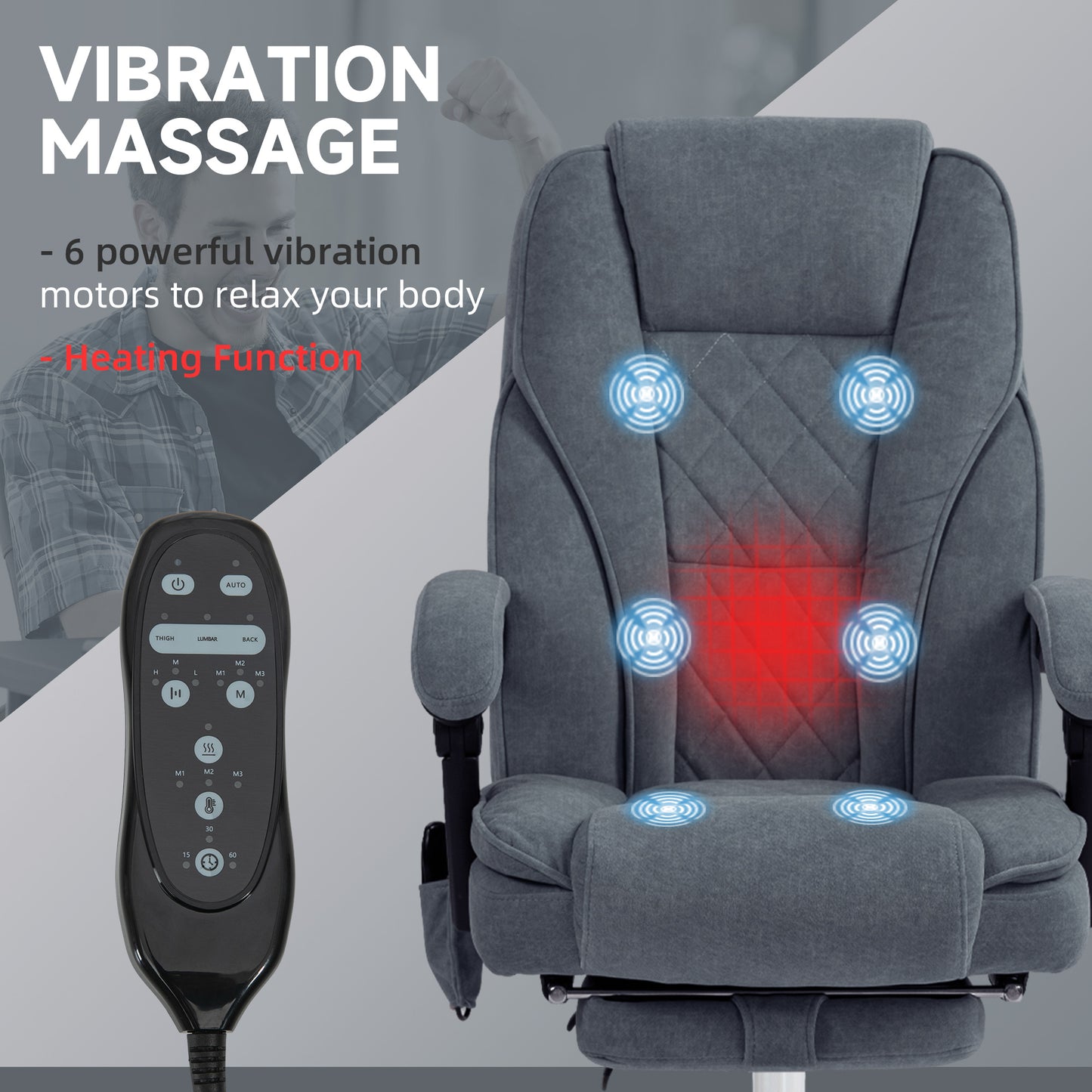 Massage Office Chair, Heated Reclining Desk Chair, Dark Grey