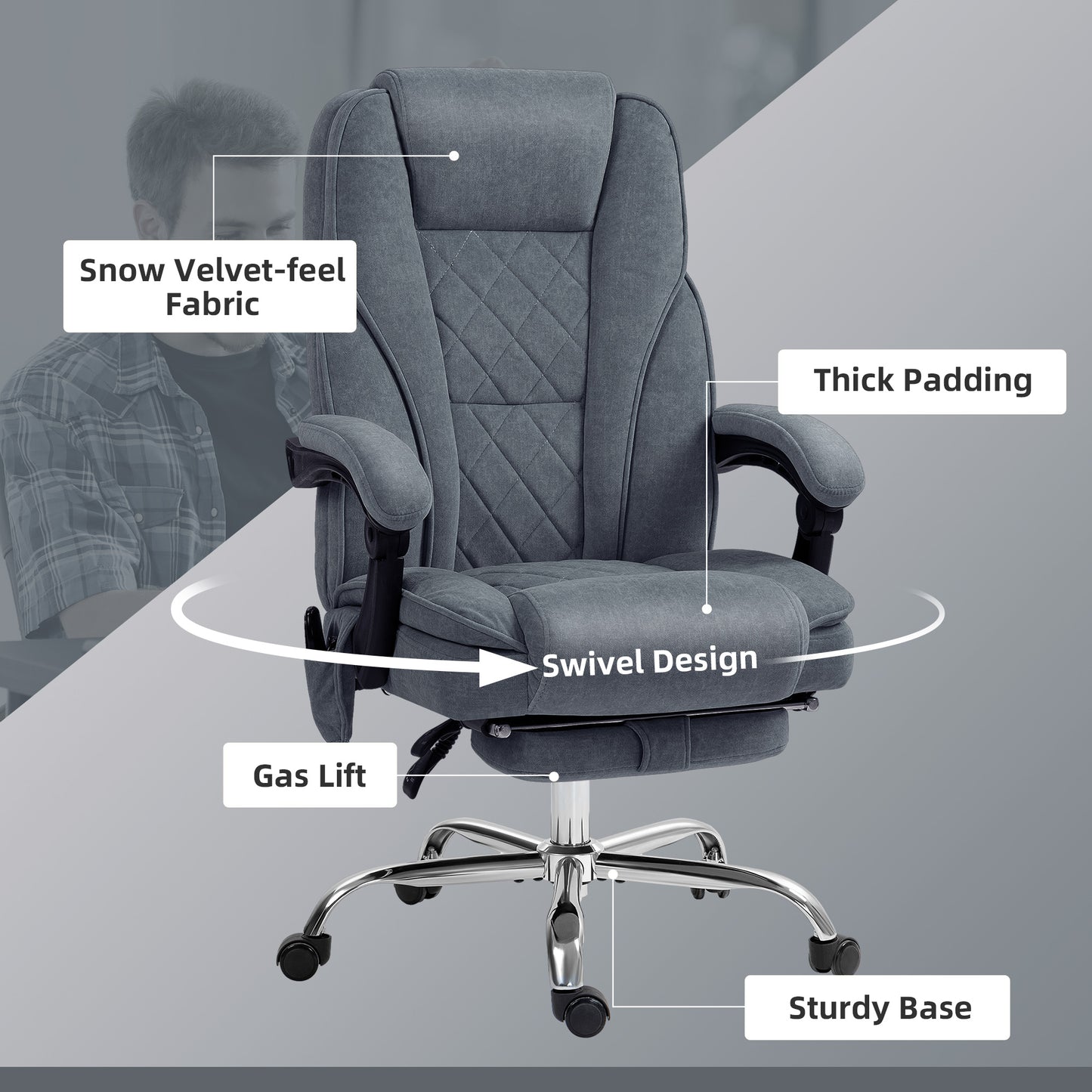 Massage Office Chair, Heated Reclining Desk Chair, Dark Grey