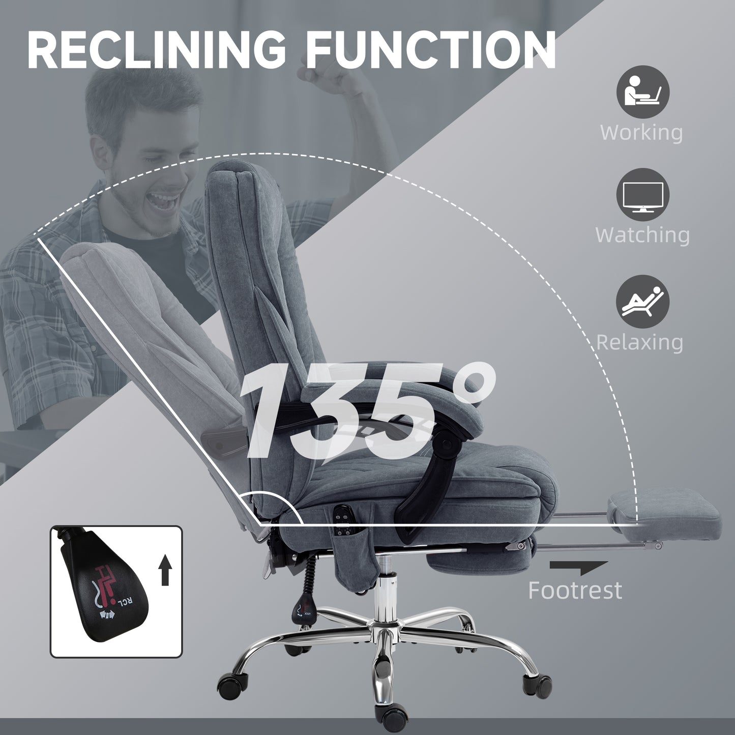 Massage Office Chair, Heated Reclining Desk Chair, Dark Grey