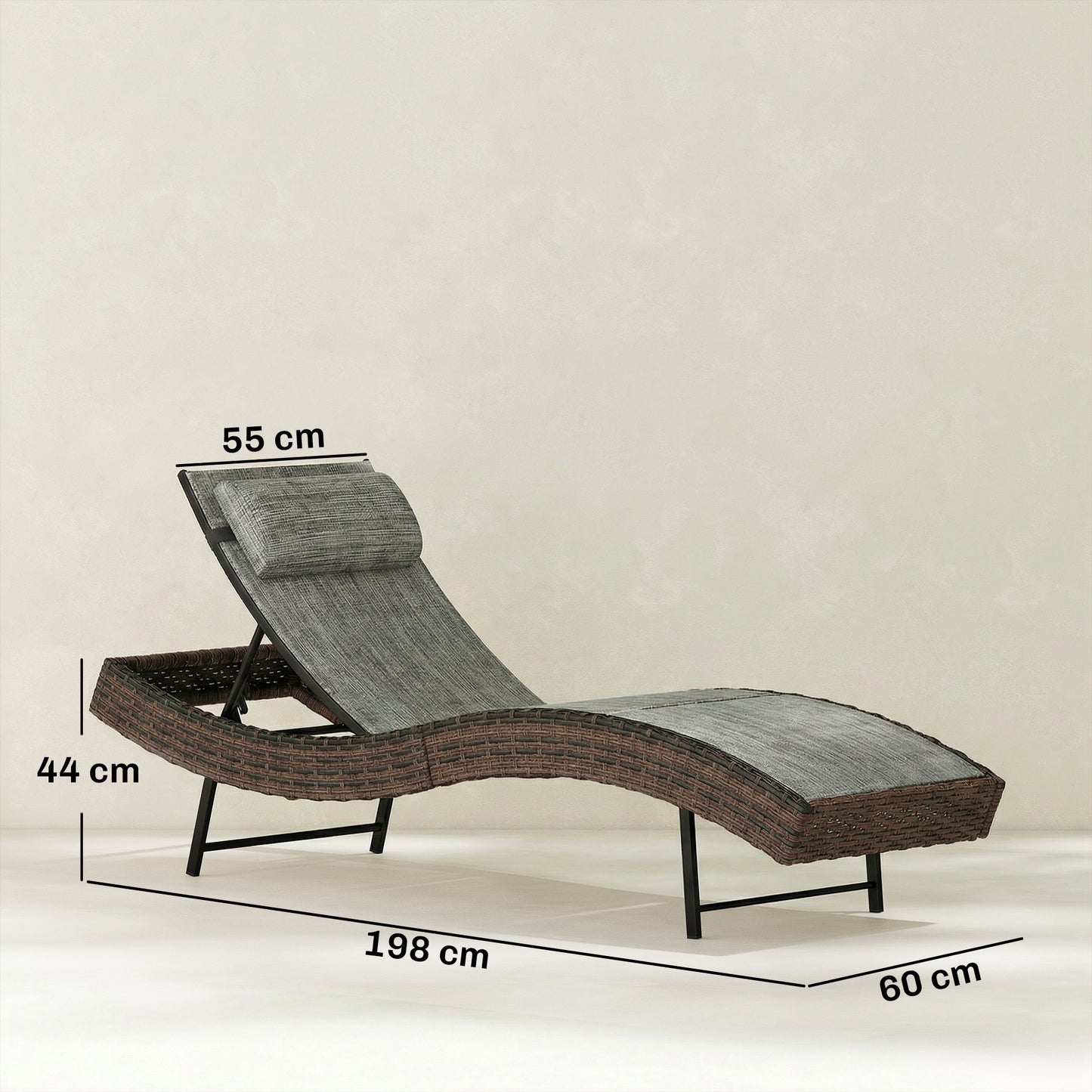 Rattan Sun Lounger with 5 Position Back, Texteline Seat, Brown