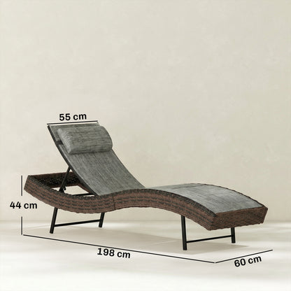 Rattan Sun Lounger with 5 Position Back, Texteline Seat, Brown