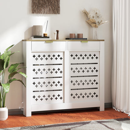 Heater Cover with Flip Drawer and Top Shelf 108 x 19 x 95.5 cm White