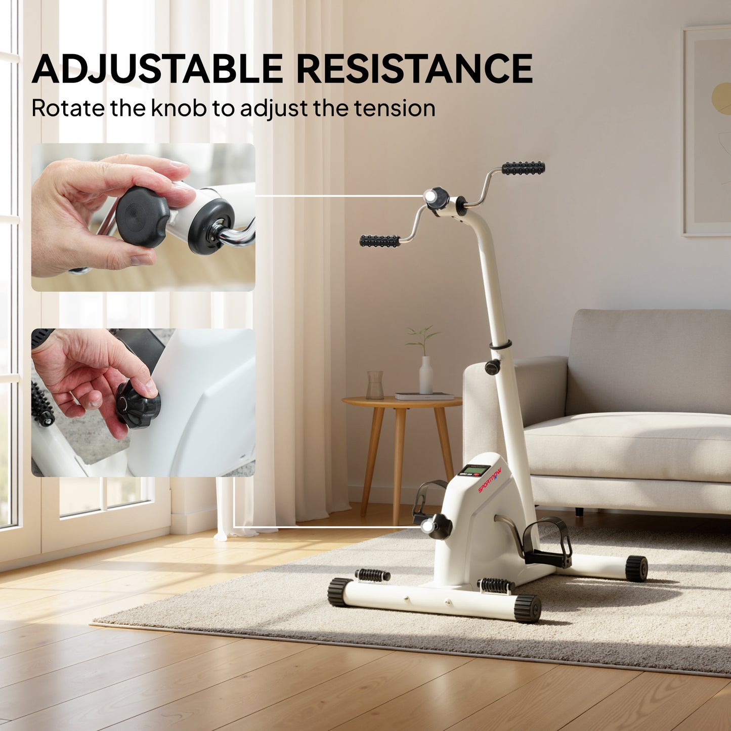 Seated Pedal Exerciser with Dual Massage and LCD Display, White
