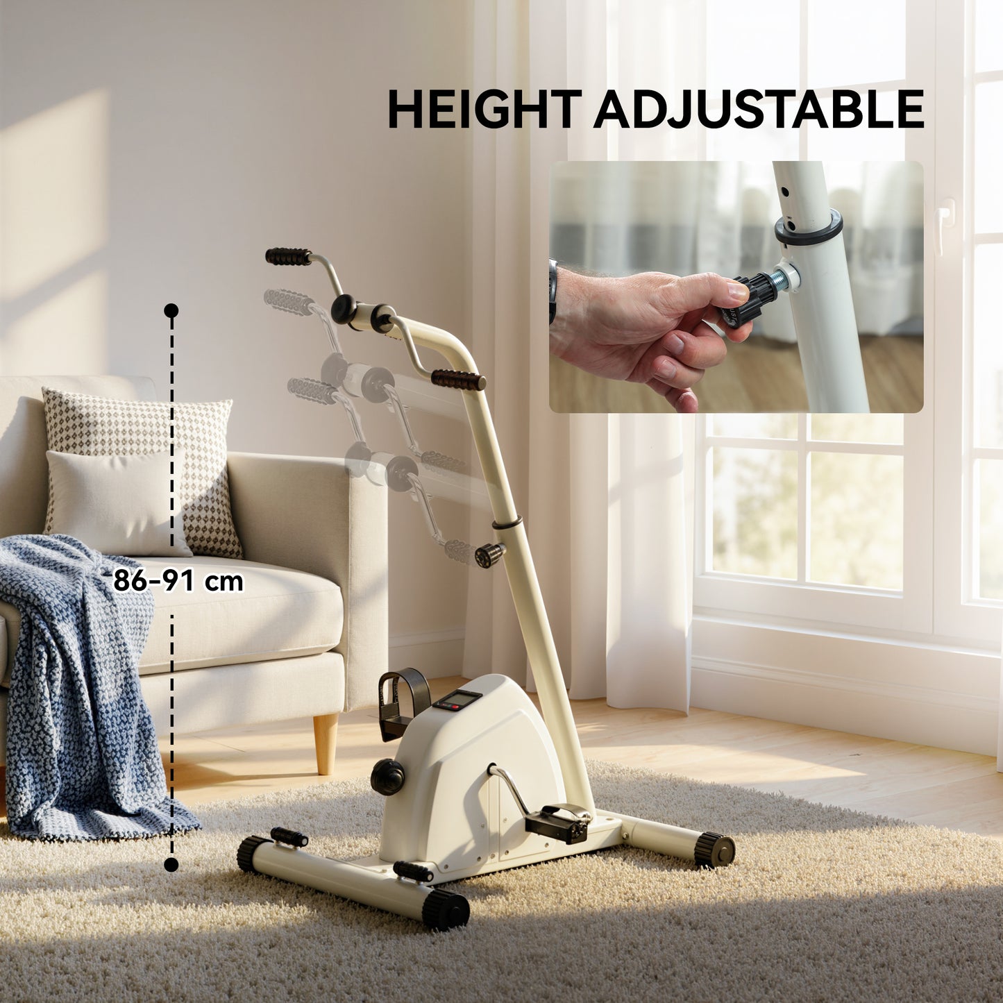 Seated Pedal Exerciser with Dual Massage and LCD Display, White