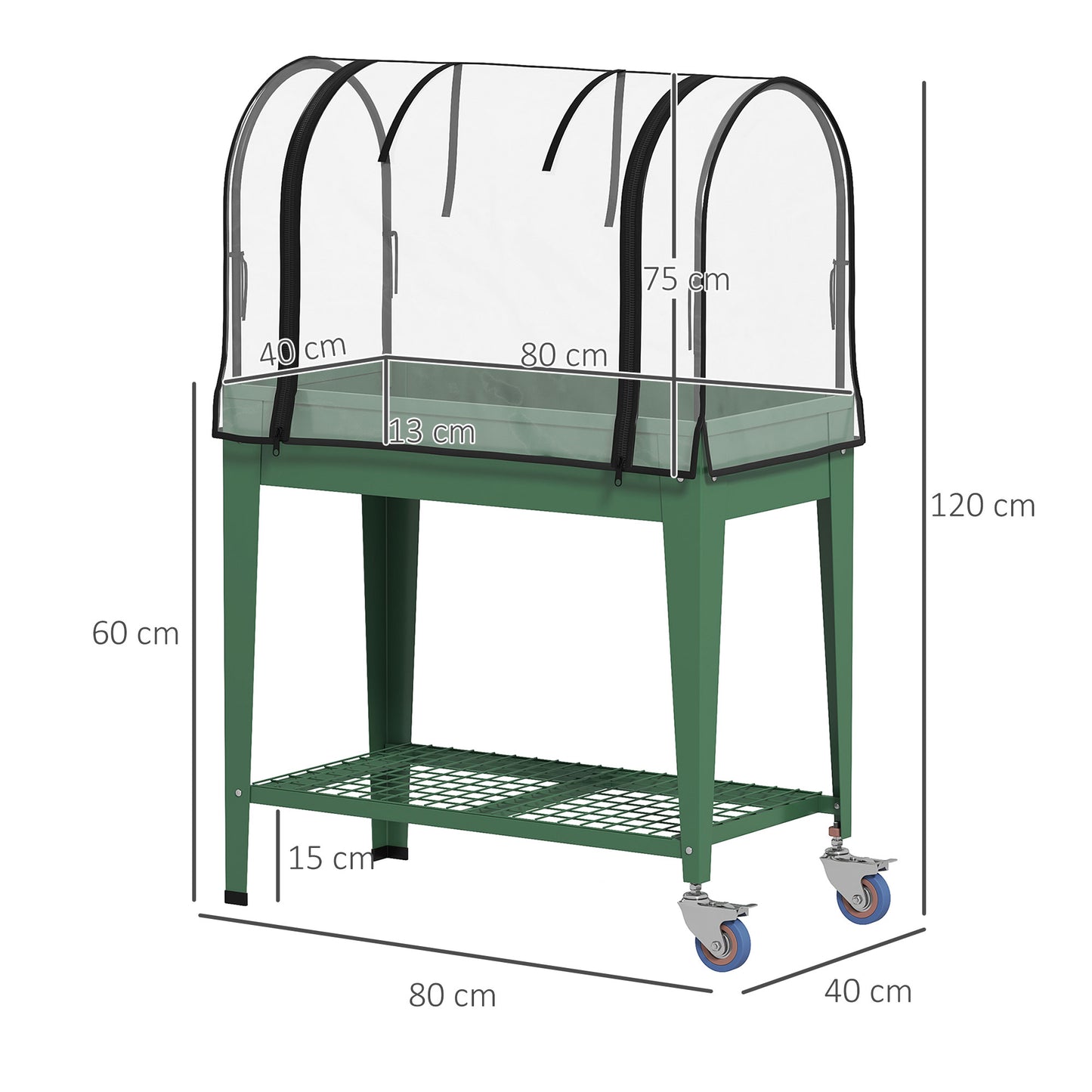 Mobile Raised Garden Bed with Greenhouse Cover, Green