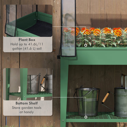 Mobile Raised Garden Bed with Greenhouse Cover, Green