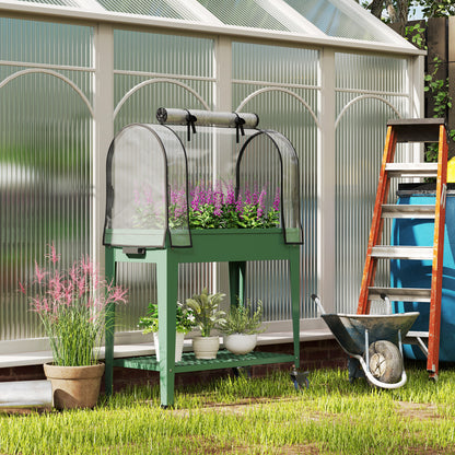 Mobile Raised Garden Bed with Greenhouse Cover, Green