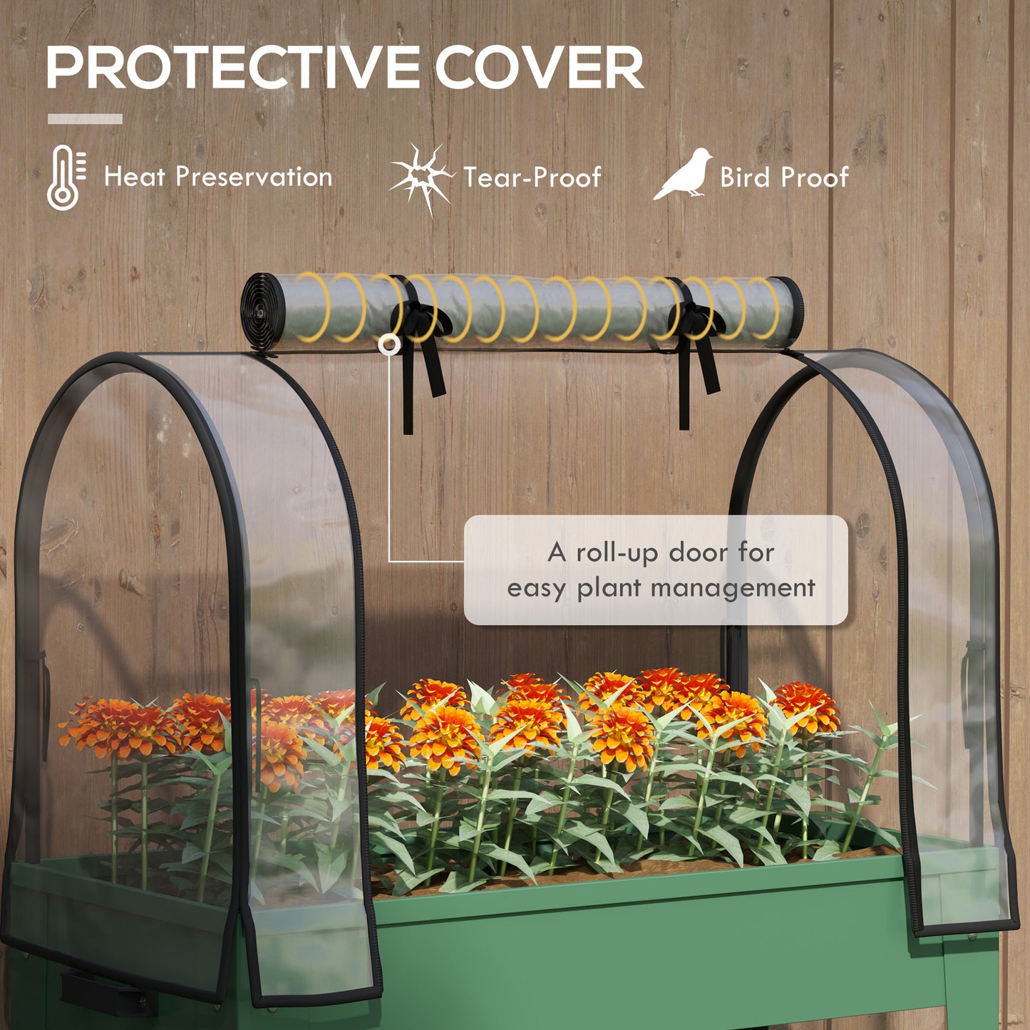 Mobile Raised Garden Bed with Greenhouse Cover, Green
